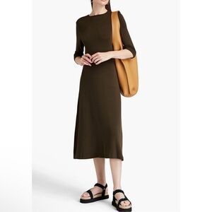 Vince Olive Green Stretch Jersey Midi Dress
